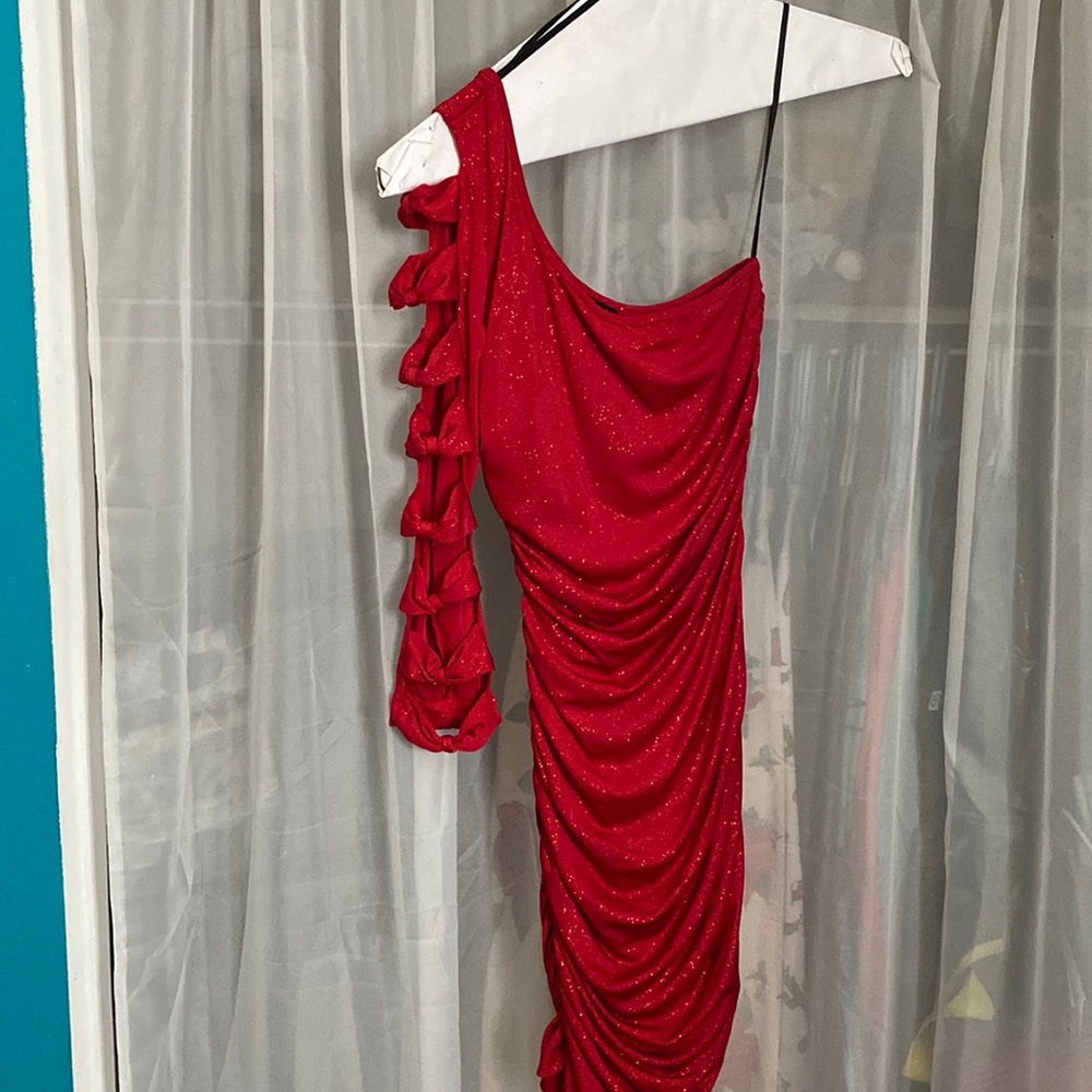 Red one shoulder dress